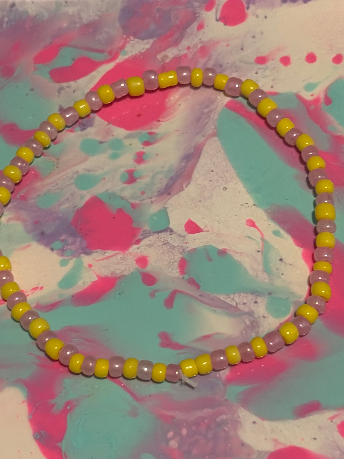 Pink and yellow seed bead bracelet