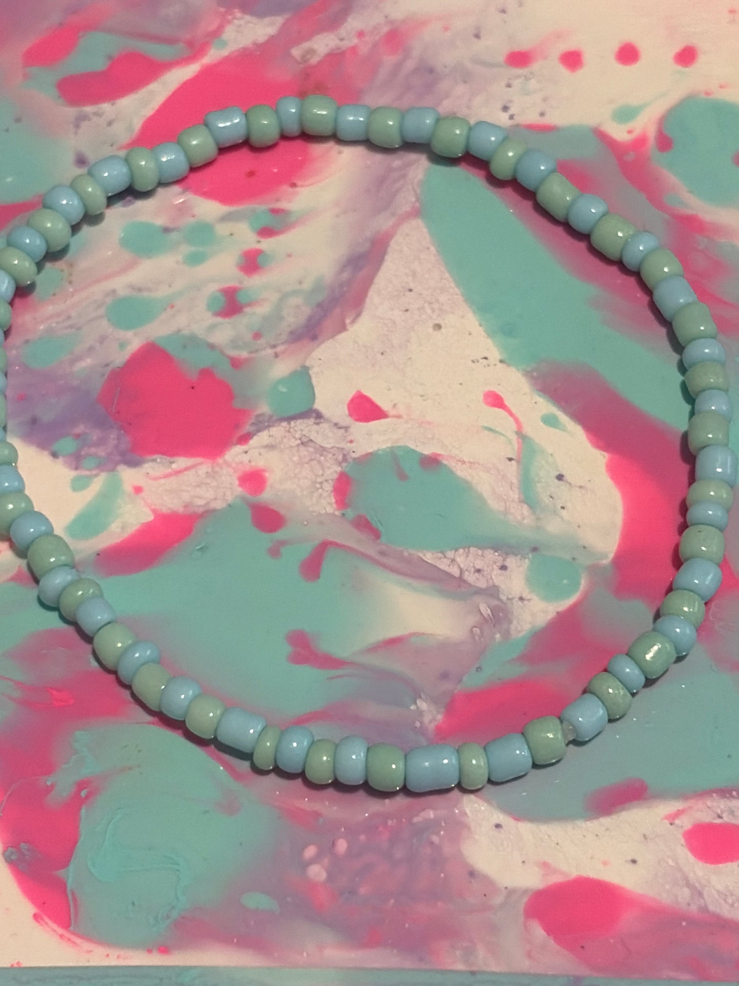 Blue and green seed bead bracelet