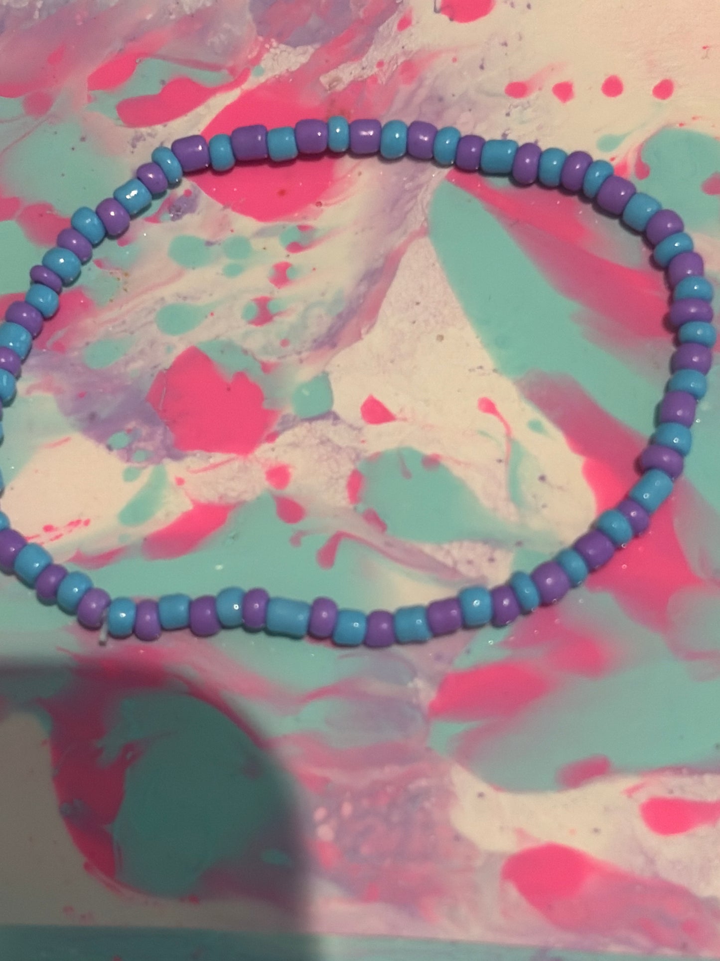 Purple and blue seed bead bracelet