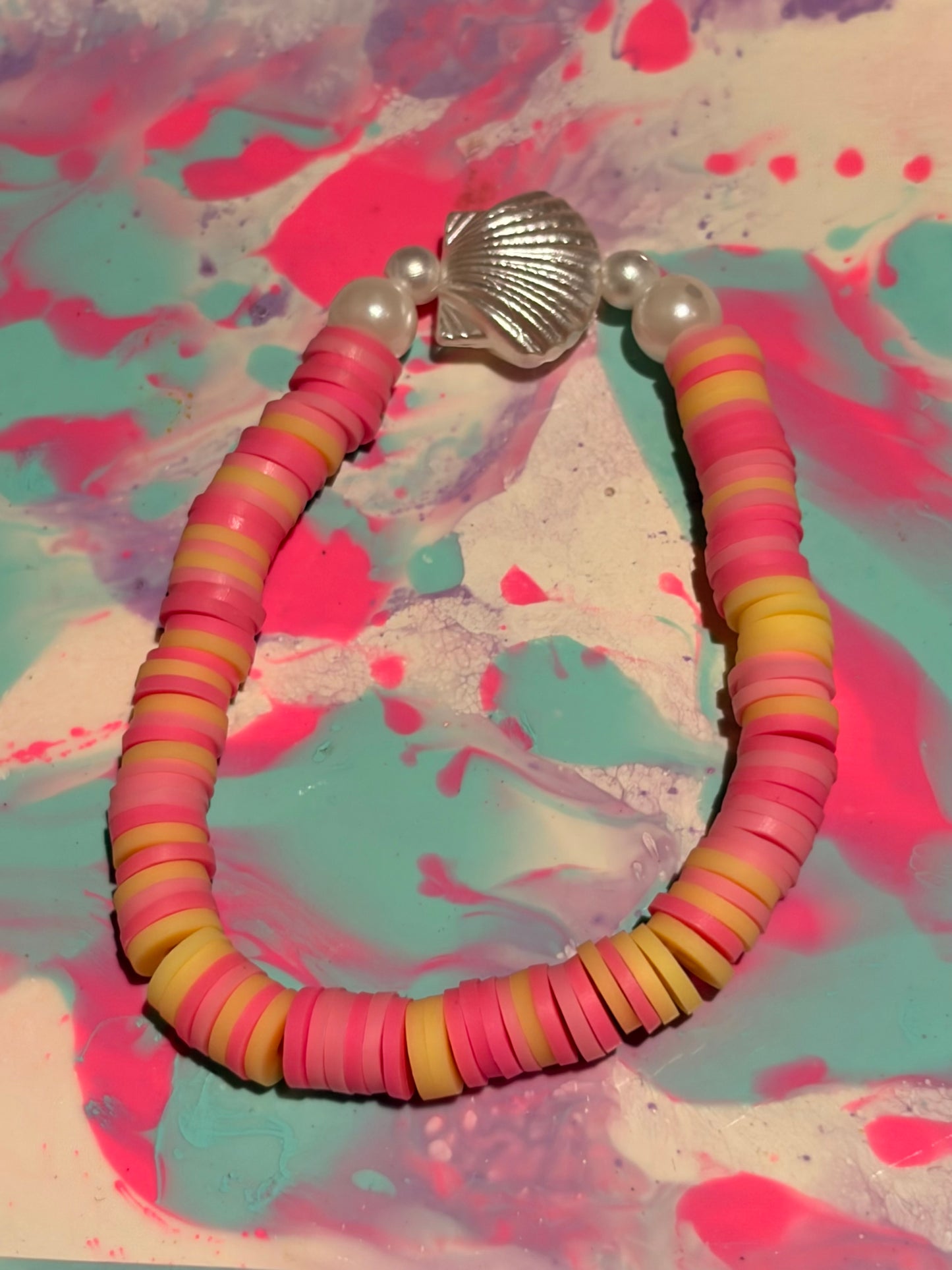Yellow and pink shell bracelet