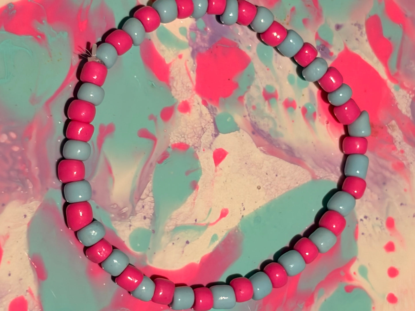 Pink and blue seed bead bracelet