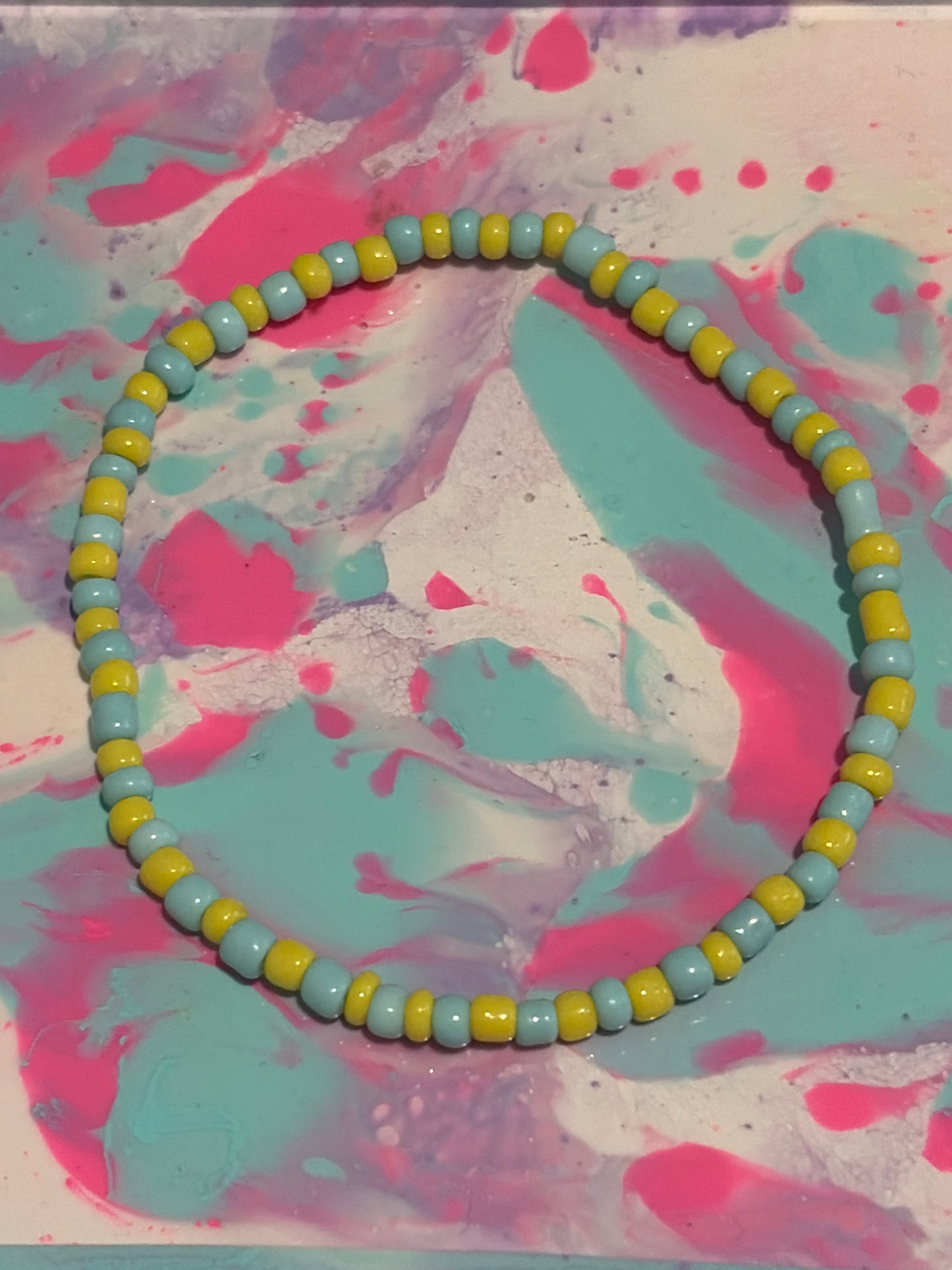Blue and yellow seed bead bracelet